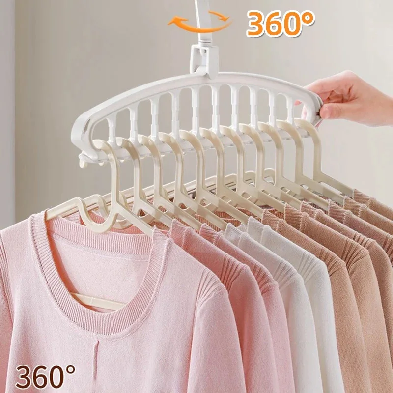 1pc11-hole Clothes Hanger Multi-functional Dormitory Home-use Clothes Hanger Closet Clothes Support Spiral Plastic Drying Hanger