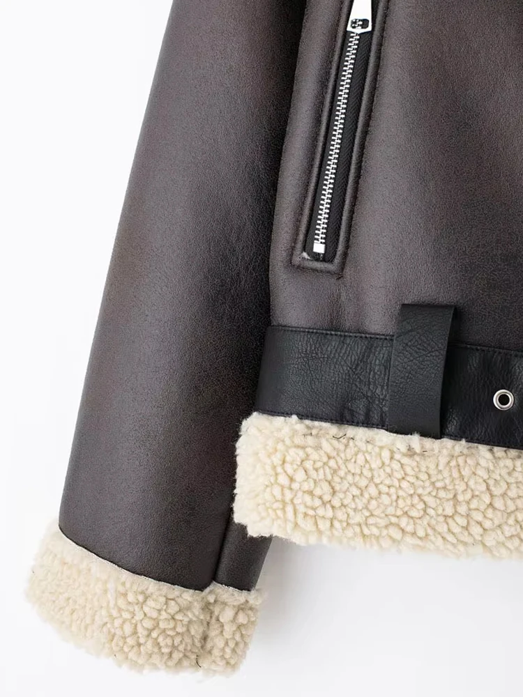 Dámská silná teplá semišová bunda s páskem, kabáty s dlouhým rukávem, imitace stříhání, dámské svrchní oblečení, elegantní topy, zimní móda - náhled 6