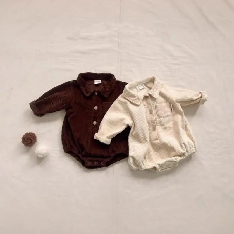 

2025 Autumn New Baby Long Sleeve Corduroy Bodysuit Infant Boy Girl Lapel Casual Jumpsuit Solid Newborn Toddler Clothes