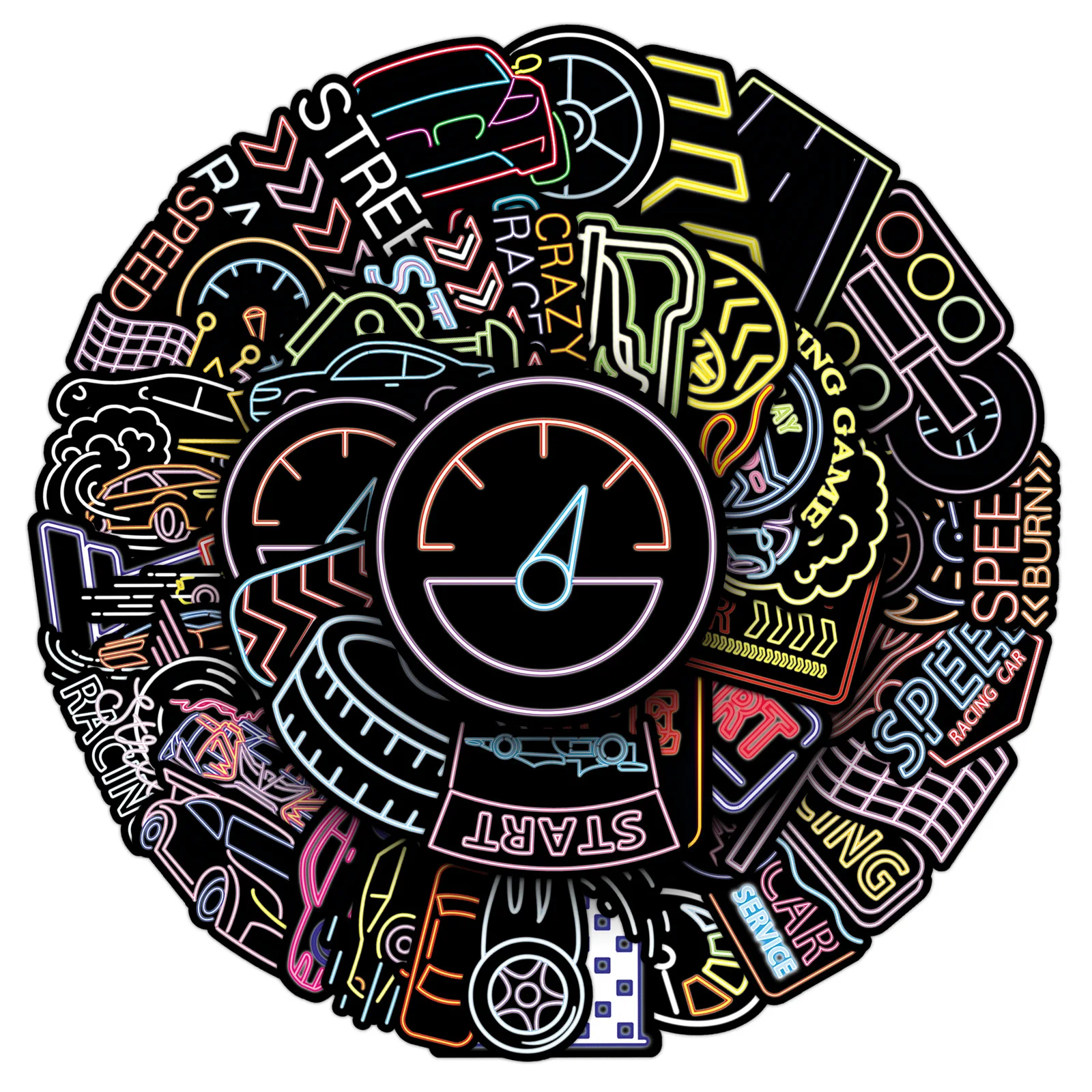 

10/50PCS Neon Style Racing Cool Graffiti Stickers Personalized Creative Decorative Helmet Water Cup Skateboard Decal Kids Toy