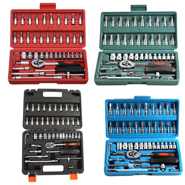 46pcs Ratchet Wrench Set Kit Sleeve for Car Motorcycle Bicycle Repair Tools Combination Repair Wrench Socket Spanner Screwdriver 1