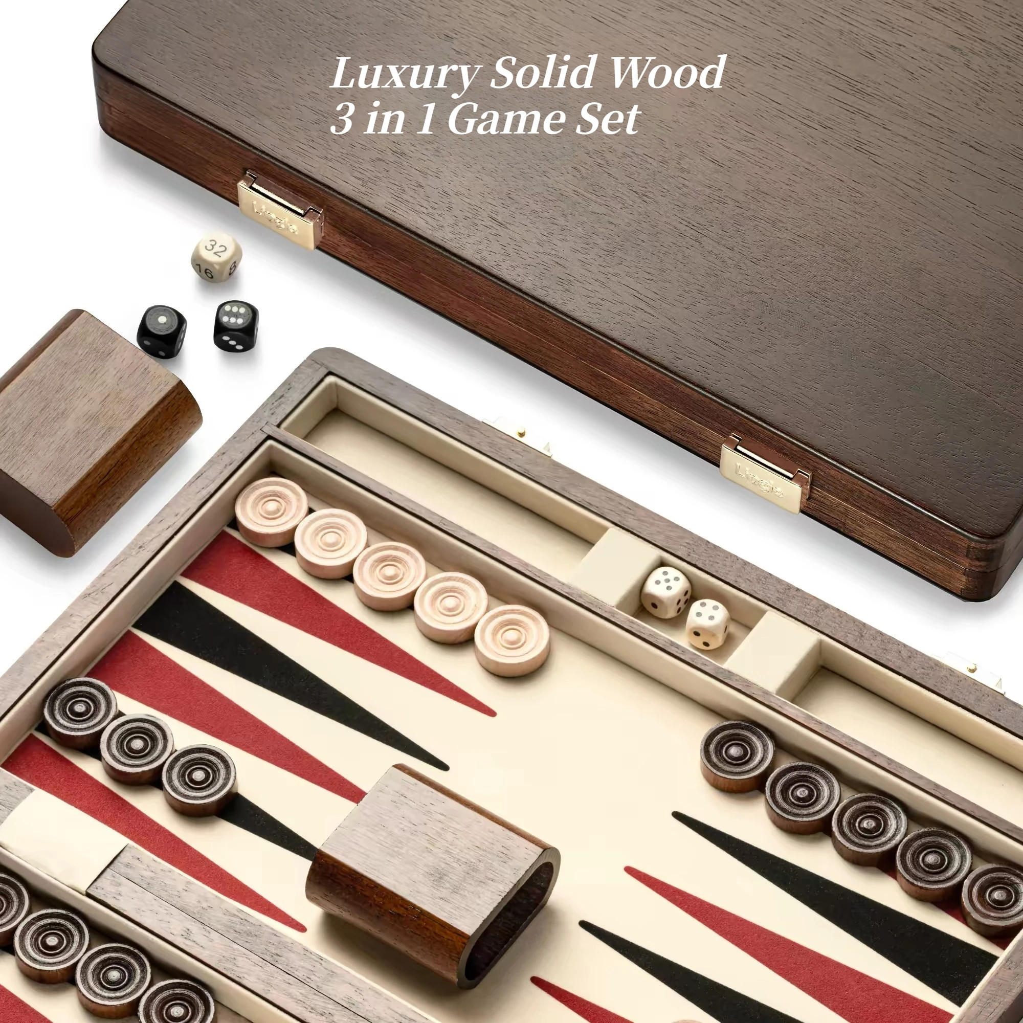 Premium Foldable Solid Wood Backgammon Board Set Multi Functional Portable Strategy Tabletop Board for Adults Family Leisure
