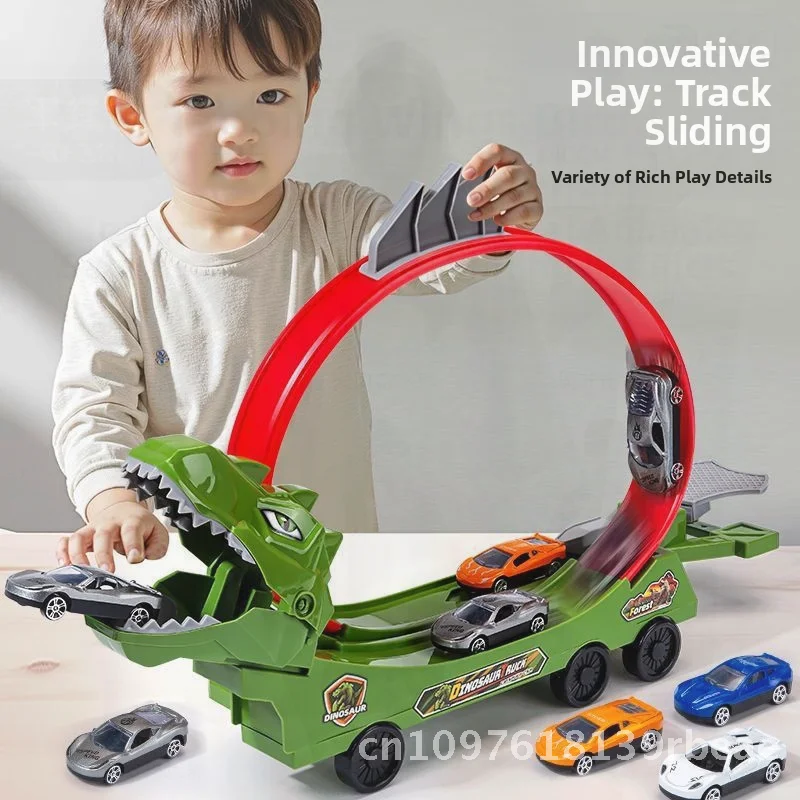مجموعة ألعاب سيارة المنجنيق للأطفال على شكل ديناصور وسمك القرش - تجميع مجاني لسيارات السباق للأولاد - ألعاب مسار منزلقة بلاستيكية #5