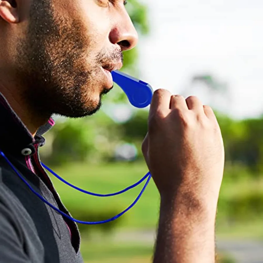 2개입 스포츠 호루라기 큰 소리 ABS 플라스틱 호루라기 끈 포함 훈련 생존 비상 스포츠 심판 코치 교사용