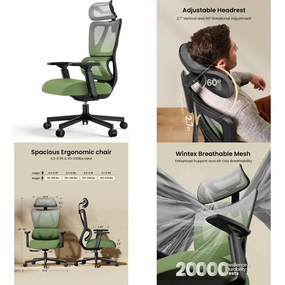 

Ergonomic High-Back Office Chair with Cushioned Seat, Adjustable Headrest and Armrests for Home Desk Use