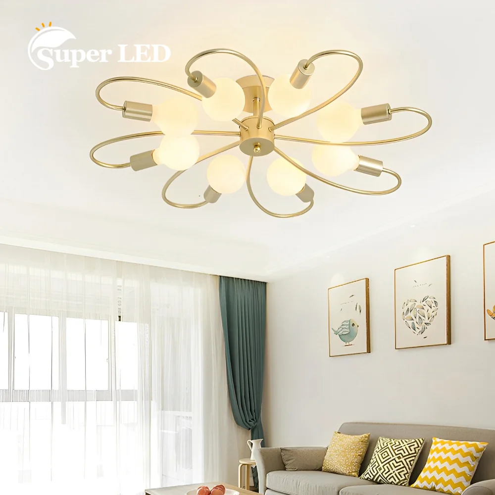 

Home Lighting Ceiling Light Cast Iron LED E27 3/6/8 Heads Creative Pendant Light Black Gold Ceiling Light Living Room