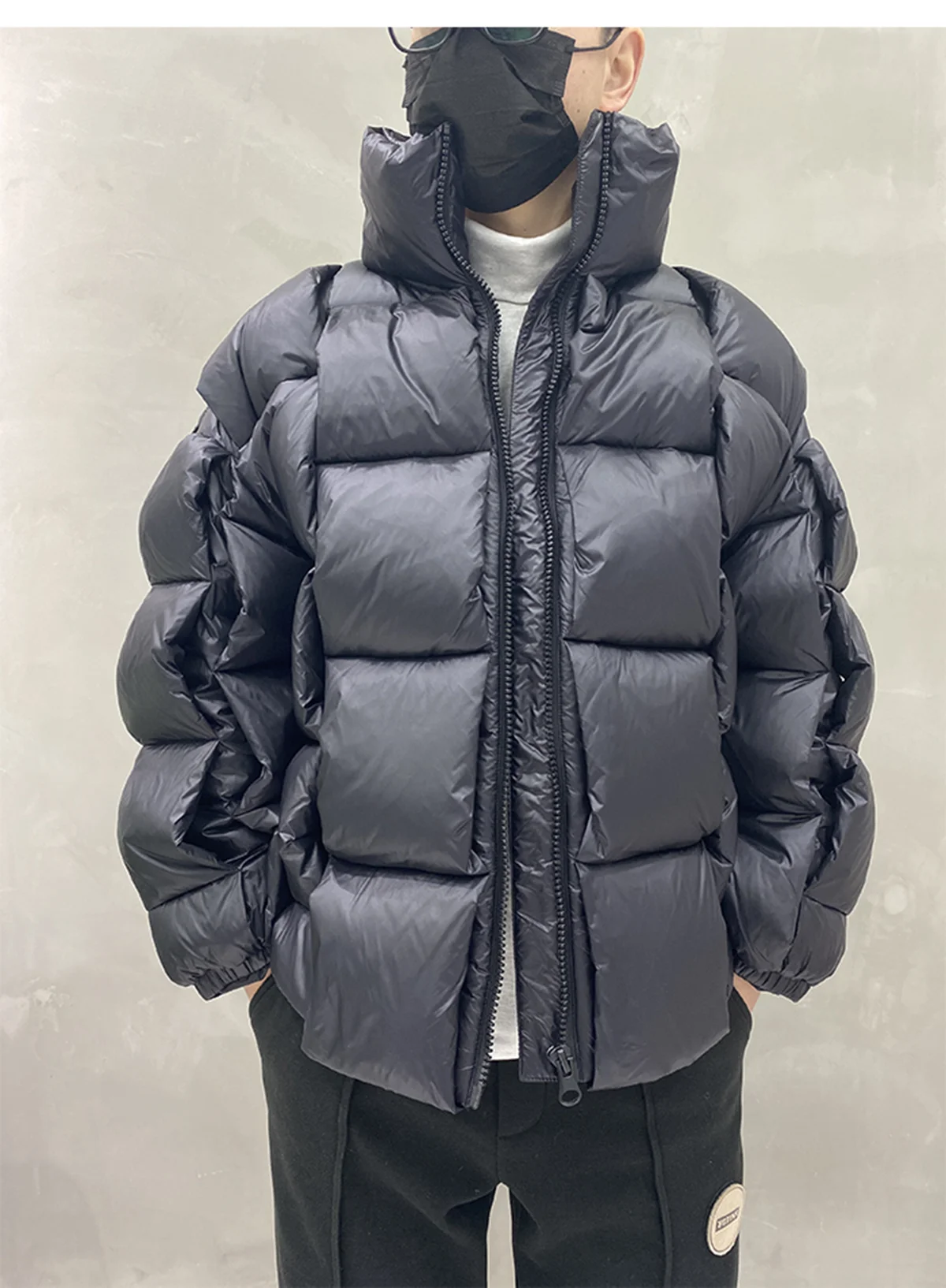 Winter Down Coats Men Square Weave Thicken Puffer Jackets Solid Fashion Loose Parkas Harajuku Streetwear Bubble Jackets Couple