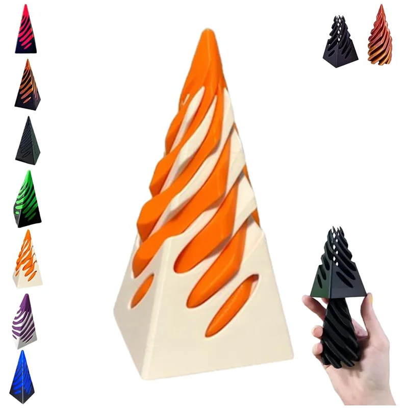 3D Printed Spiral Cone Toy Impossible Pyramid Passthrough Sculpture Pass Through Pyramid Fidget Toy Mini Vortex Thread Illusion