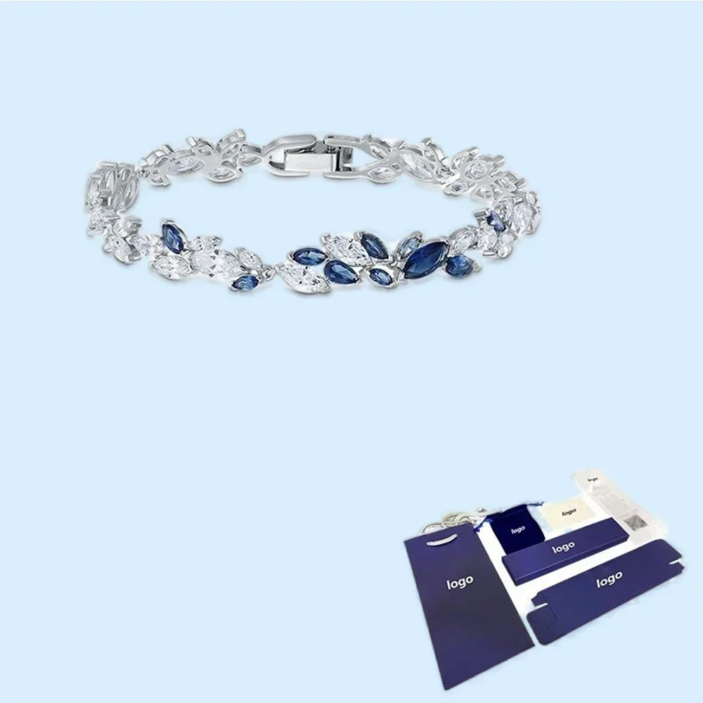 2024 Fashion Jewelry New LOUISON Platinum Blue Pattern Bracelet Set with Exquisite Crystal Romantic High End Gift