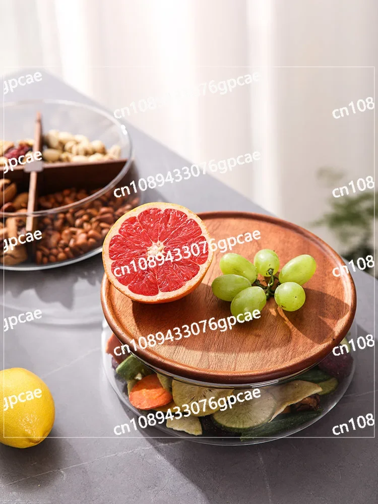 Plate Living Room Household Grid Sealed Dried Fruit Box Chinese Creative Large Capacity Black Walnut Solid Wood Fruit Plate