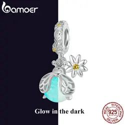 Bamoer 925 Sterling Silver Glow-in-the-dark Firefly Hanging Beads Luminous Insect Charms for Women Original Bracelet and Bangle