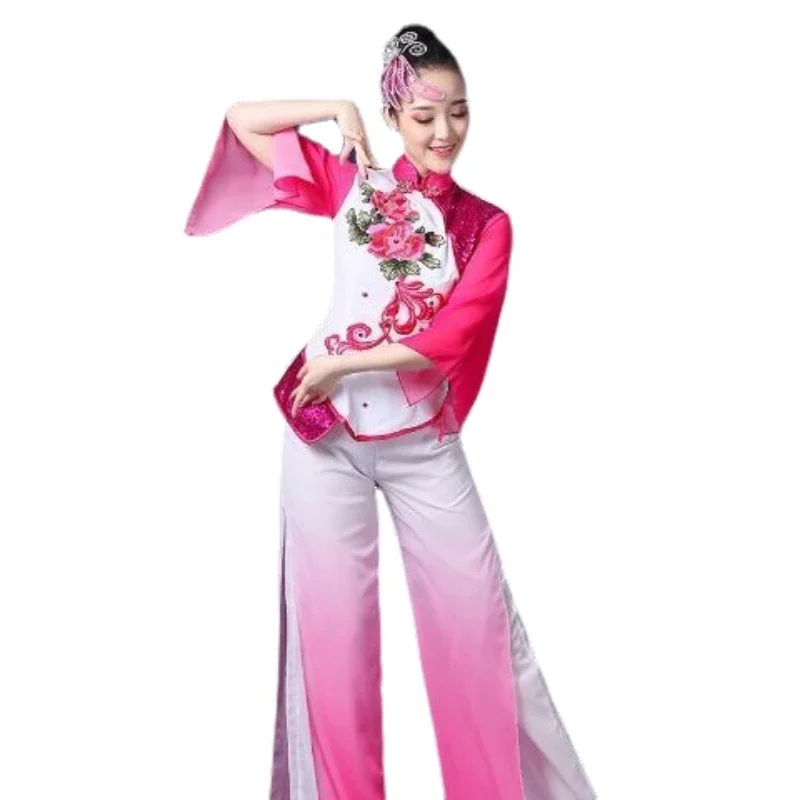 Klassieke Dans Yangko Kleding Vrouwelijke Volwassen Fan Dansvoorstelling Kleding Nationale Hanfu Jurk Oude Moderne Danskleding