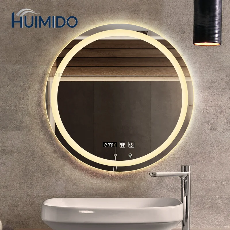 50CM/60cm Round Smart Makeup Bathroom Mirror 3 Color Adjustable LED LIght Multi-Function With Demist Bluetooth Speaker