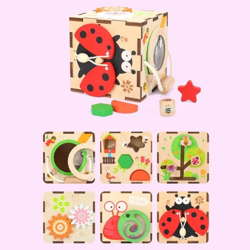 نموذج ميكانيكي خشبي صندوق الكنز للأطفال BusyCube لعبة ألغاز خشبية BusyBlock نموذج ميكانيكي لغز 15UB