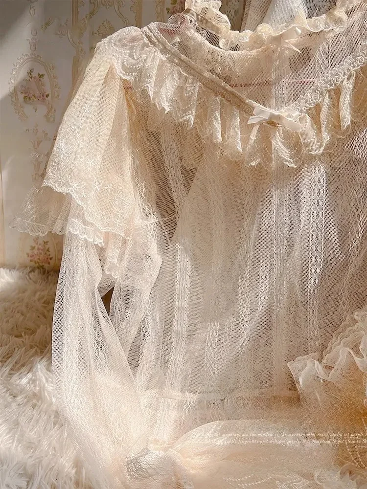 

Lolita Sle Morning Fog Inner Wear Lace Blouse Floral Wedding Me irt Base Layer Top loween Cla System Women's irt