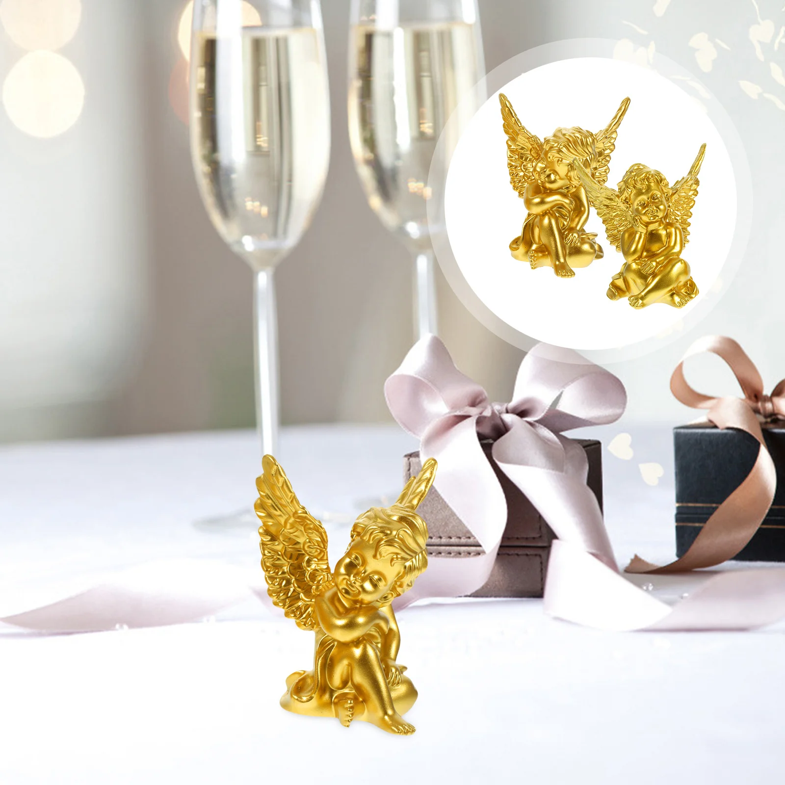 

2pcs Angel Figurines Resin Cute Statue Home Decoration Wedding Decor Desktop Ornament European Style Creative Craft For Table