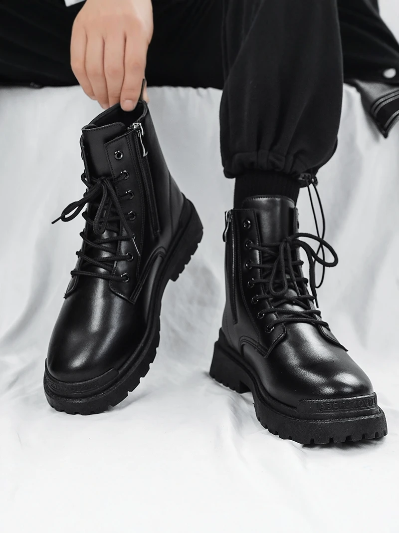

Men's Boots Waterproof Anti-slip High Top Motorcycle Workwear Boots British Style Winter Black Sporty Utility Boots