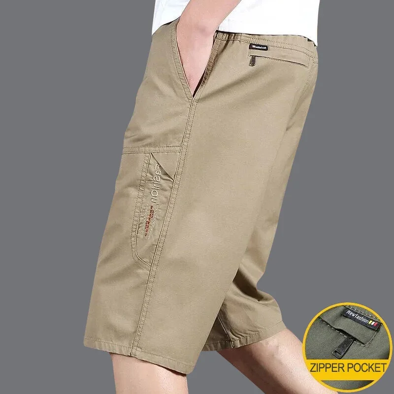 LIBIELIY Men's Cargo Shorts Casual Hiking Fishing Shorts Big Size Mens Fashion Zipper Pockets Drawstring Elastic Waist Short