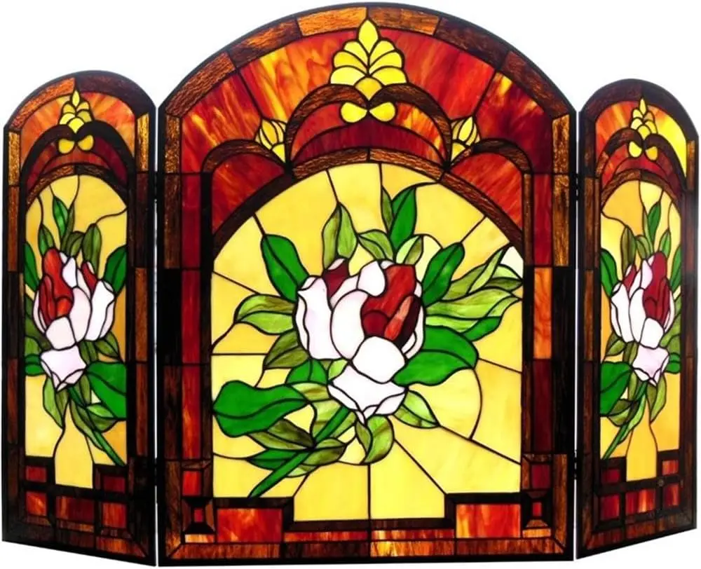 

CH1F629RF42-GFS Floral Design Folding 42" Wide Iggy Tiffany-Glass Fireplace Screen (3 Pieces), One Size