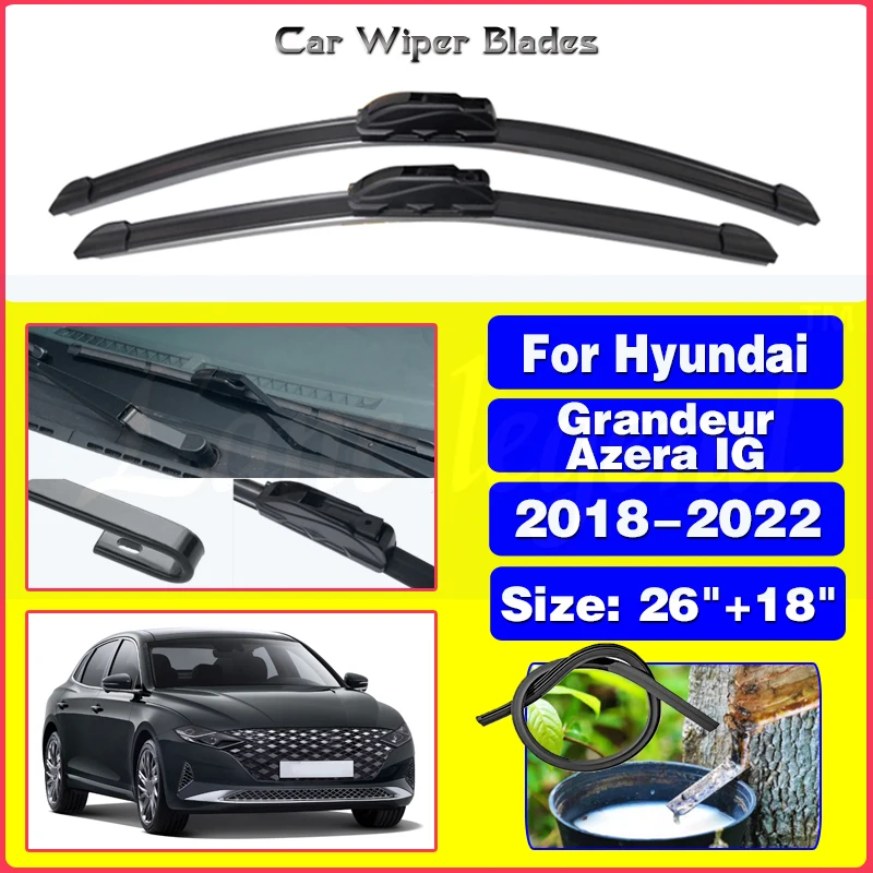 

For Hyundai Grandeur Azera IG 2018 - 2022 Car Front Wiper Blades Windshield Frameless Silent Rubber Snow Scraping Accessories