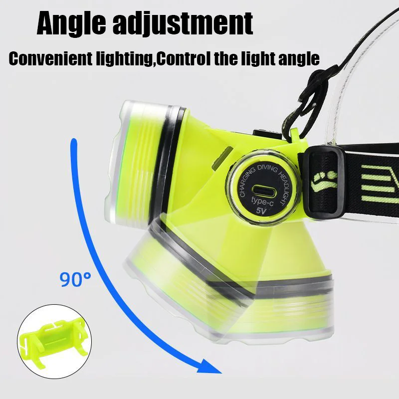 60000LM Super Powerful LED Diving Headlamp Type C Rechargeable Head-Mounted Flashlight Strong Light Professional Diving Headlamp