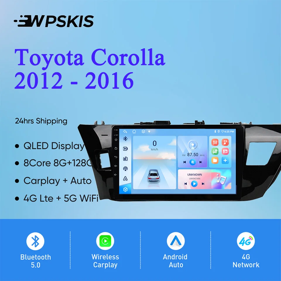 Android 14 8G+128G For Toyota Corolla 2012 2014 2016 Car Radio Stereo Multimedia Gps Navigation Tablet 4G Lte WIFI Carplay RDS