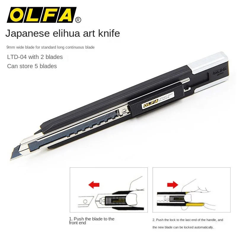 Original Japanese OLFA LTD-04 Multifunctional Art Knife 9mm Small Paper Cutting Knife Five Series Wallpaper Knife Wallpaper Medium Knife Black Blade