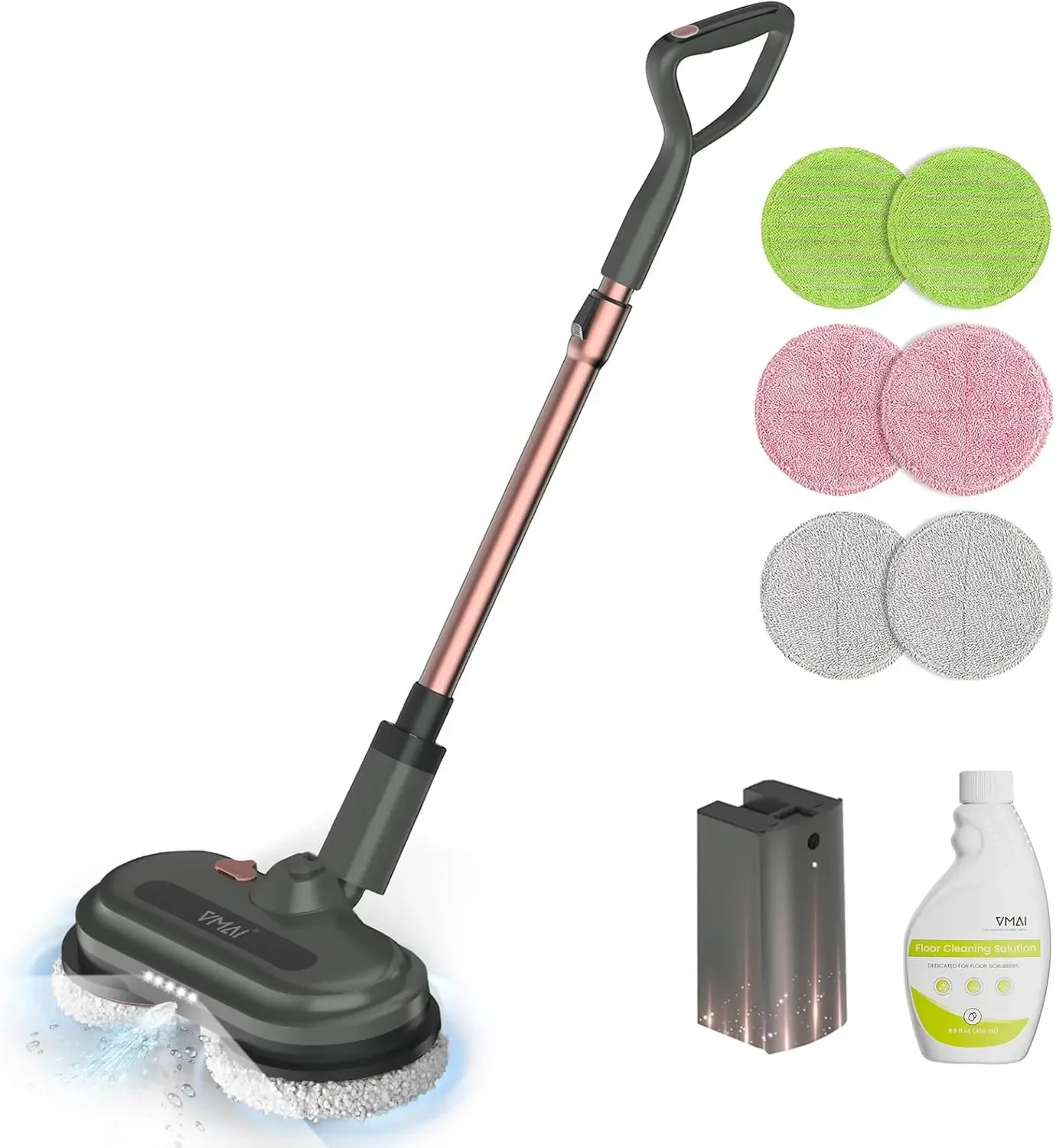

Cordless Electric Mop, Electric Floor Cleaner with Water Sprayer & LED Headlights, Up to 60 mins Lasting Time, Powerful Spin Mop
