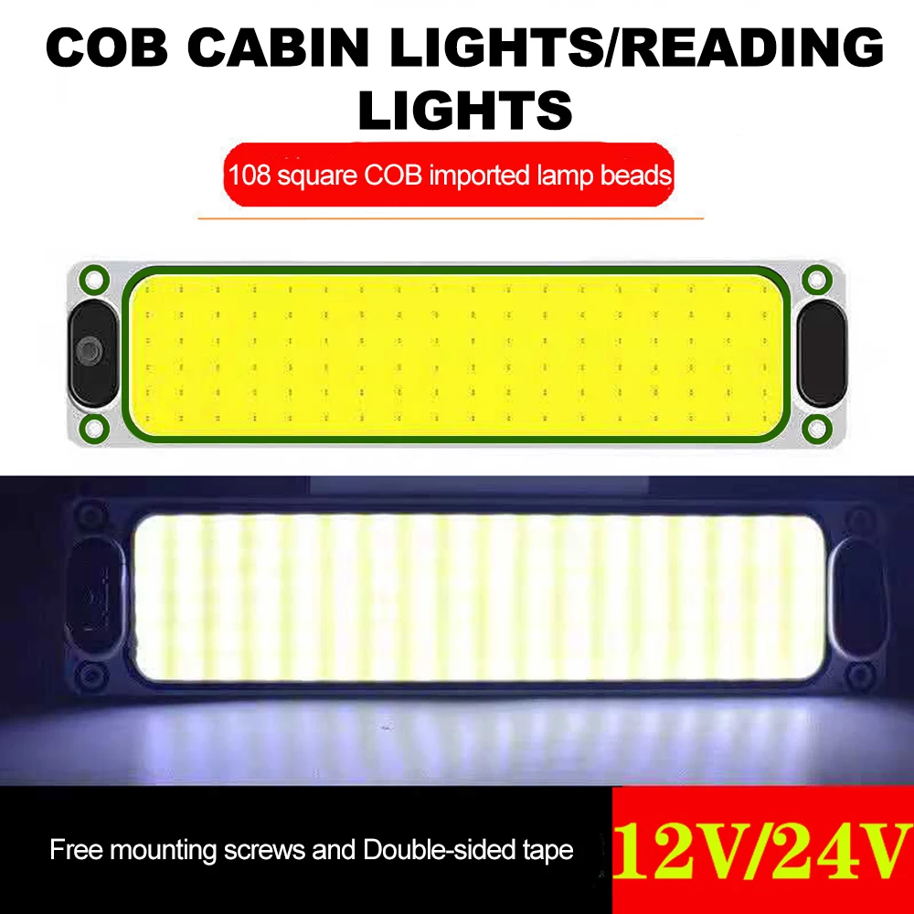 1/2PCS LED Car Interior Light 12V 24V Highlight COB Cabin Car Reading Night Strip Light with On Off Switch For Lorry Truck RV