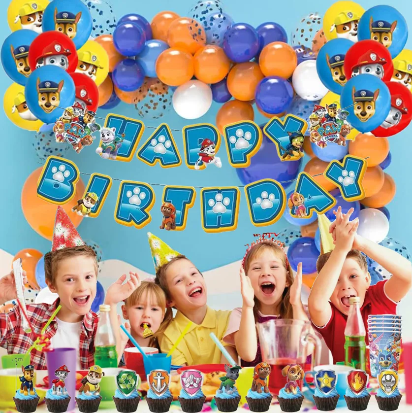 

Anime PAW Patrol Theme Boy Birthday Party Decoration Supplies Disposable Tableware Cute Puppy Balloons Cup Plate Banner Kid Gift