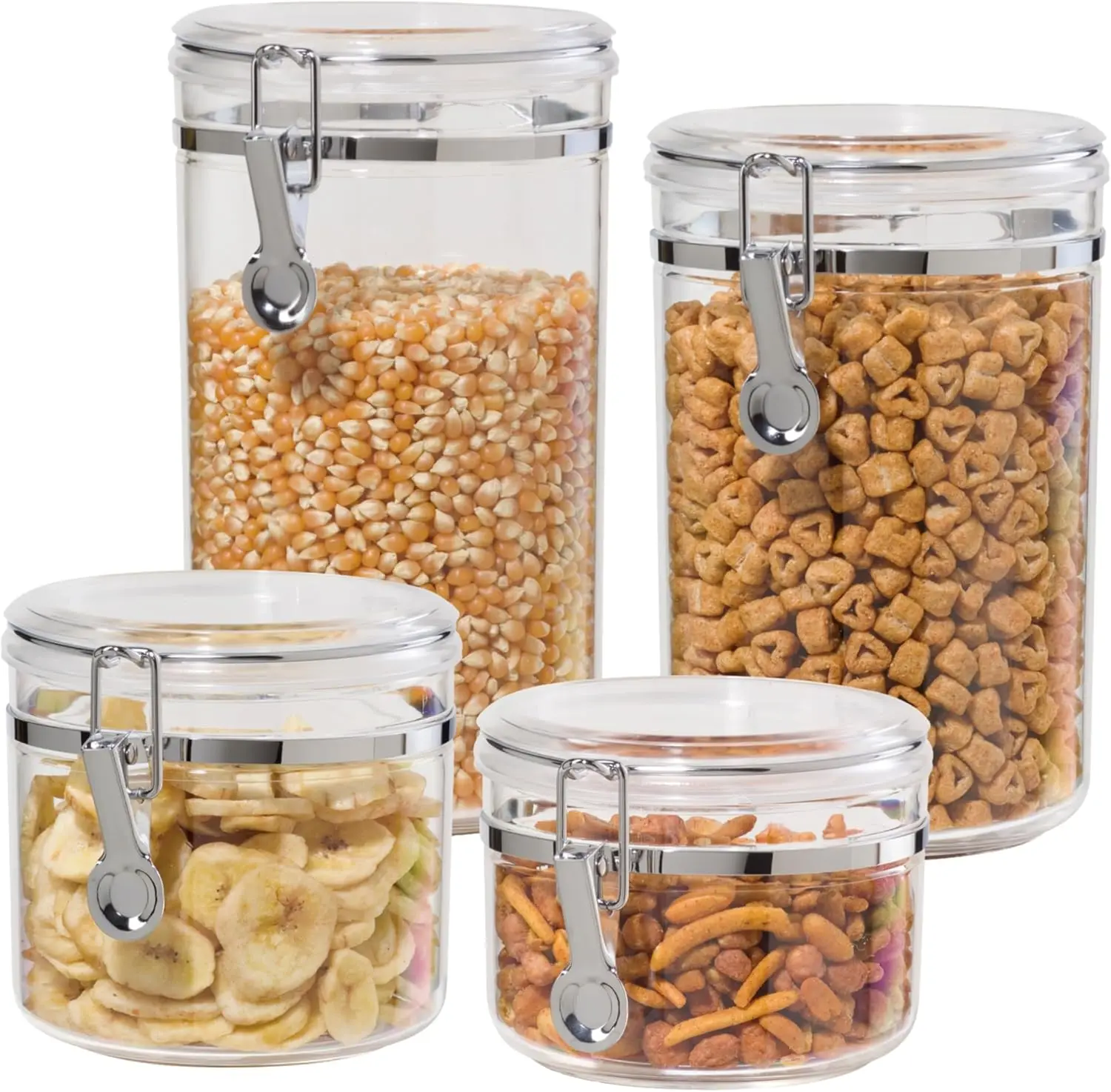 

4-Piece Clear Airtight Canister Set with Clamp Lids for Kitchen Pantry Storage of Dry Foods