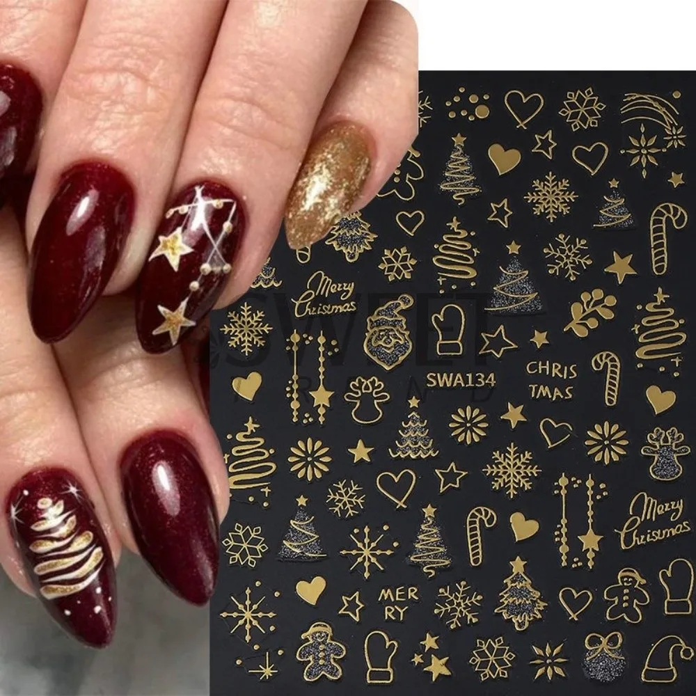 Sneeuwvlokken reflecterende glitter nagelstickers 3D-ontwerp Sparkle reflecterende glitterstickers zelfklevende nagelstickers kerstseizoen