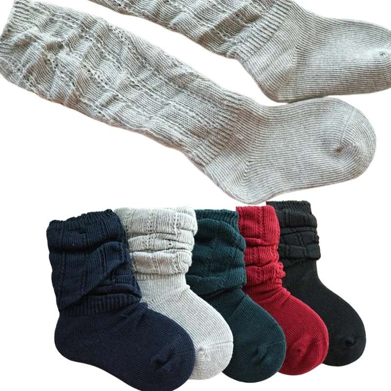 Spring Autumn Children Hollow Knitting Loose Cotton Slouch Socks Kids Boy Girl Mid-Calf Solid Color Children\'s Leg Warmer