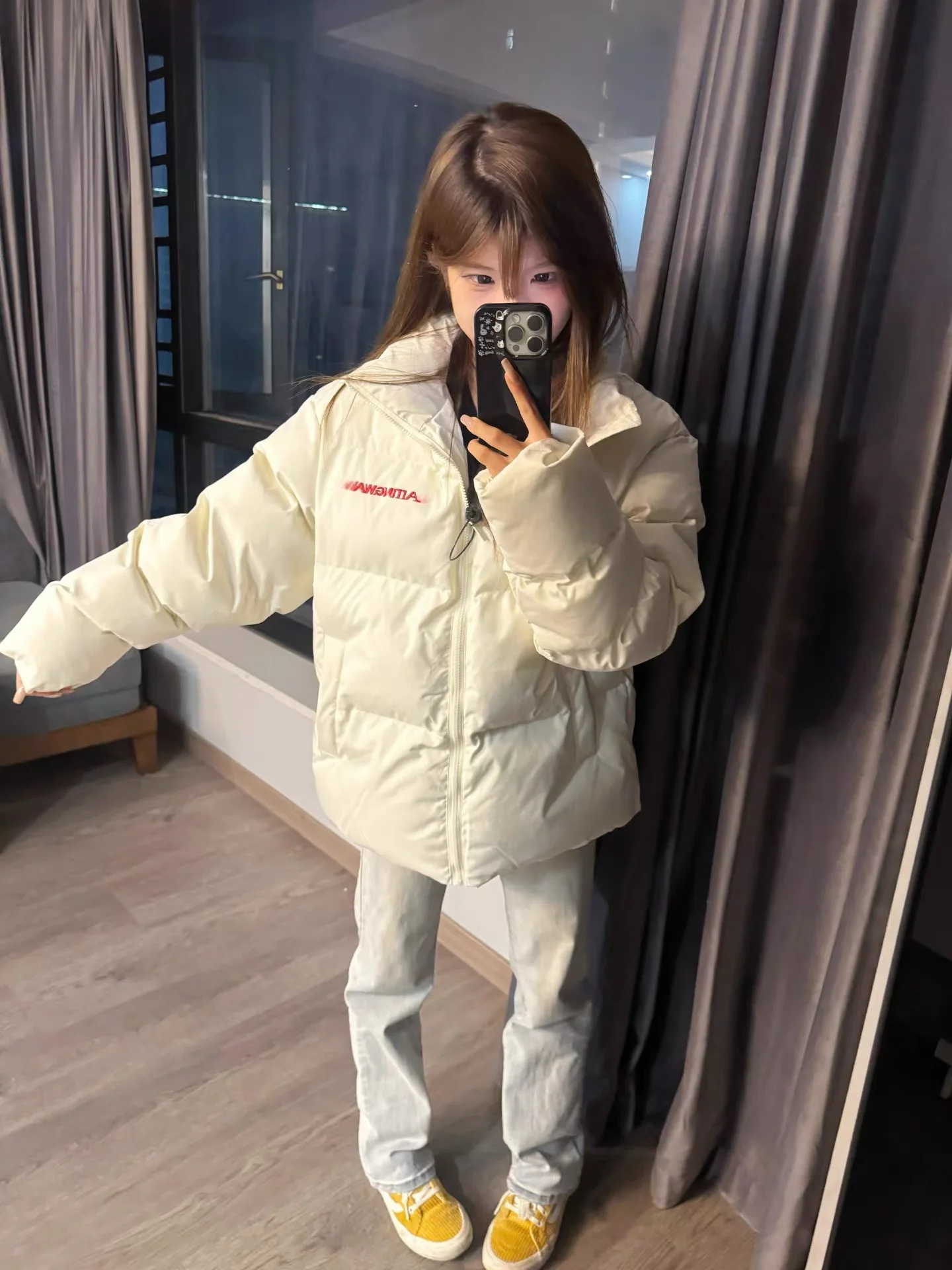 

Парки женские зимние модные студенческие нежные стильные посадки в корейском стиле красивые Ulzzang повседневные универсальные простые свободные брюки для девочек