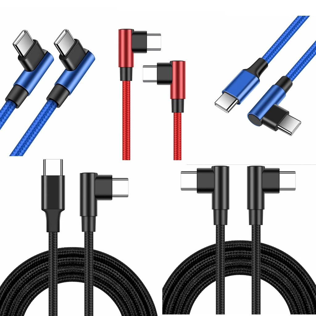 90 Degree Angle Double elbow Type-c Male to Type-c Male Cable USB C 60W PD Quick Charge Fast Charging Cord Wire Mobile Phone