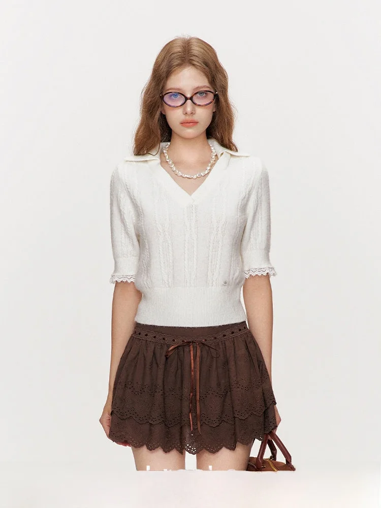 

Вязаный свитер Kroche Autumn White Peony из шерсти и полиэстера, приталенный, винтажный, для повседневной носки