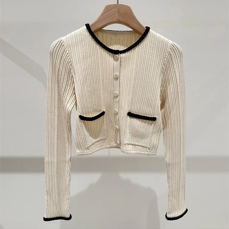 Versi High-End Awal Musim Gugur, Cardigan Rajut Tipis Wanita Model Slim Fit, Warna Blo, Atasan Cardigan Terbuka