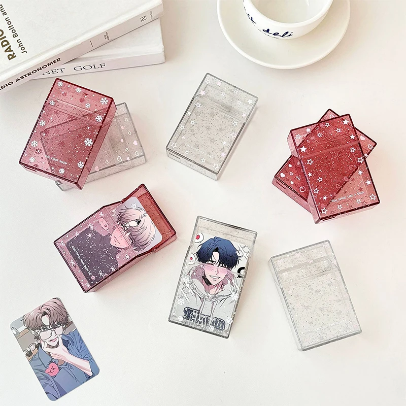 Star Bow Photo Card Collection Flip Storage Box Holder Transparent Blingbling Box Case Idol Kpop Albumes Photo Storage Box