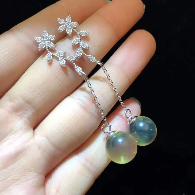 

Convertible Amber Ear Pendant 10mmNatural BalticAmber Floral Design Sterling Silver Side Stones 2 in 1 Jewelry Love Gift for Her