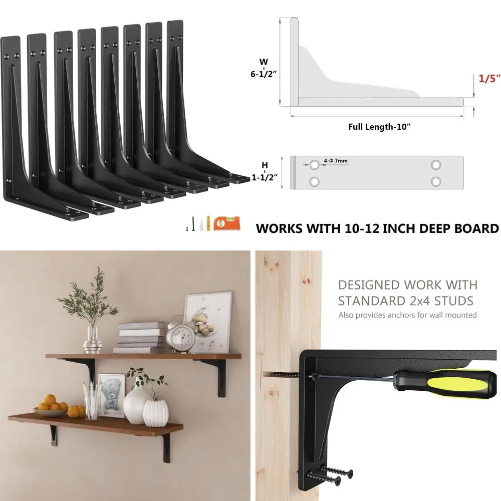 دعامات أرفف معدنية شديدة التحمل مقاس 10 بوصة لتخزين العداد والكونترتوب والمرآب مع دعم جداري ممتاز وقوة عالية #1