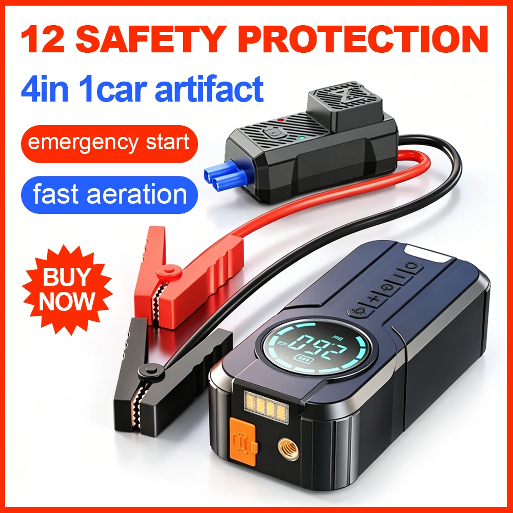 

2026 Portable Car Battery Starter Power Bank 150PSI Air Pump 12V Jumper Car Starter Air Compressor Inflator Pump Charger Booster