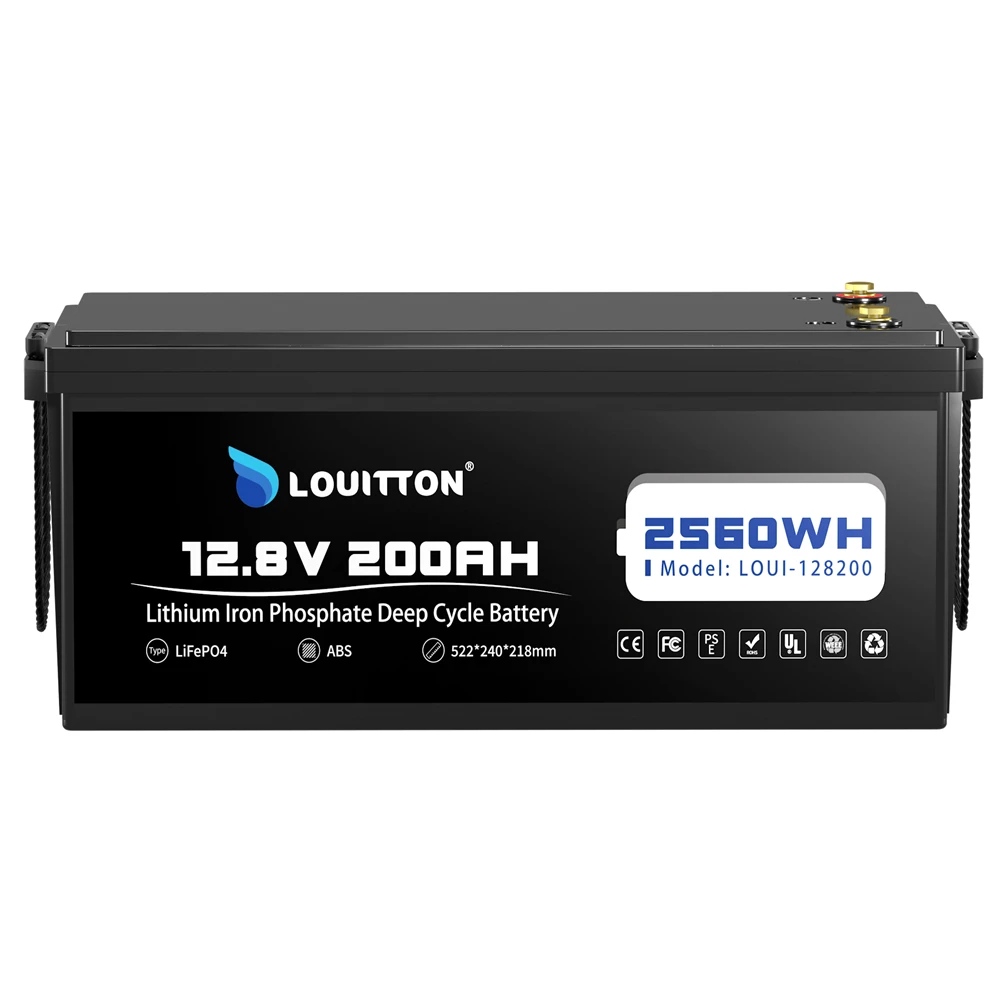 LiFePO4 12V 200Ah Lithium Battery Solar Battery with Built-in 200A BMS, 2560Wh for Motorhome,Caravan,Boat,Solar System,Off-Grid