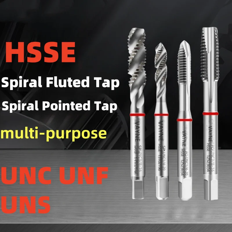 

1pcs HSSE American multi-purpose Spiral Fluted Tap UNF UNS UNC2-56 10-24 3/16 3/4 1/2 Spiral Pointed Tap Machine With Red Ring