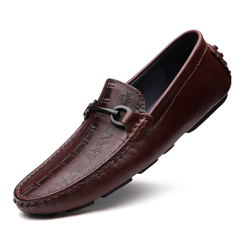 

Genuine Leather Loafers Men Design Moccasin Fashion Slip On Soft Flat Casual Men Shoes Adult Male Footwear Handmade Boat Shoes