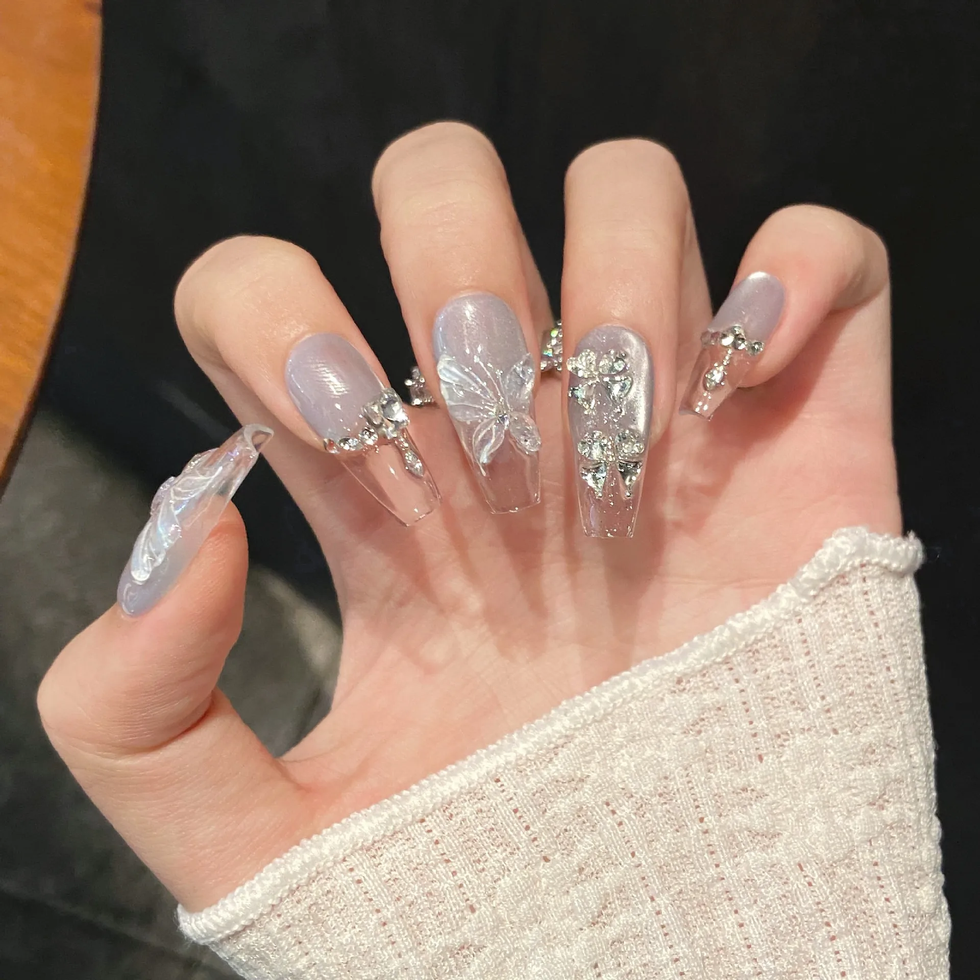 

10 шт., длинный гроб, накладные ногти ручной работы, 3D накладные ногти в виде бабочки, летние носимые накладные ногти с полным покрытием, накладные ногти Uñas 네일 option