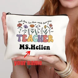 Teacher Personalized Canvas Cosmetic Bag Customized Name Travel Zipper Pouch Perfume Lipstick Storage Makeup Bags Teachers Gift