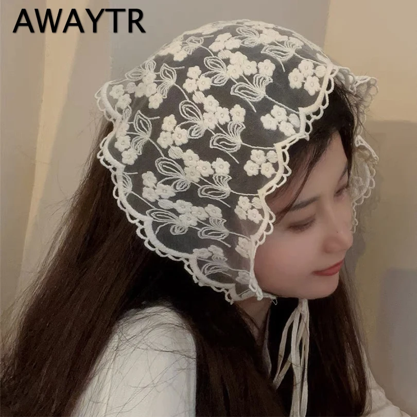 Lace Kerchief Floral Print Hair Scarf New Hair Band Bohemia Bandana Sun Protection Headscarf Lace Hair Scarf Women Headwear