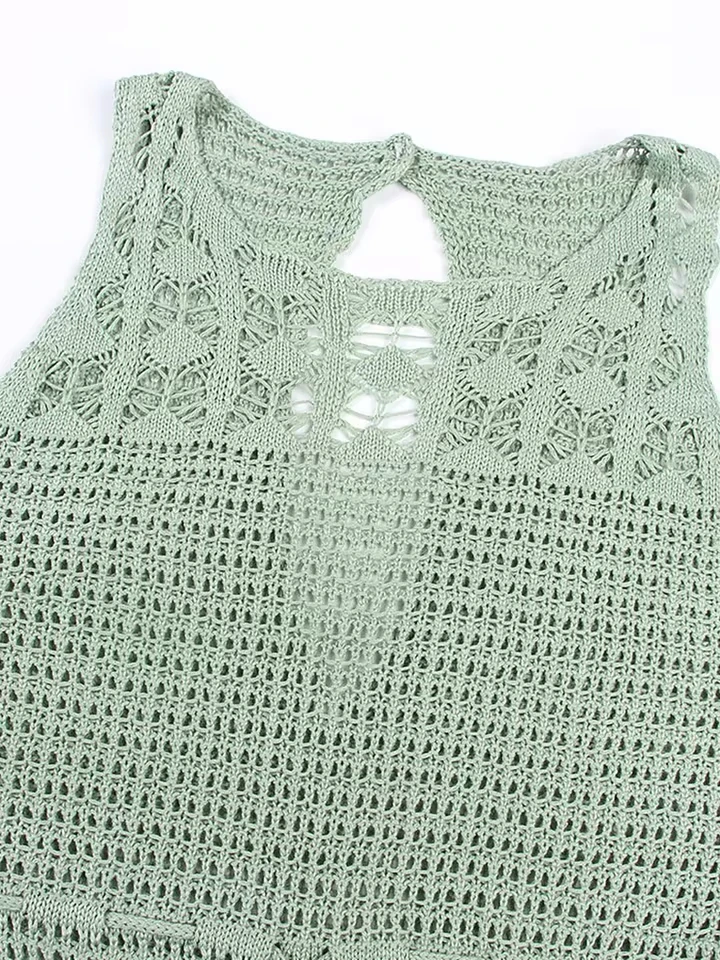 

S- XL 2026 Fringe Tassel Knitted Hollow Out Crochet Tunic Beach Cover Up Cover-ups Beach Dress Beach Wear Beachwear Female V3802