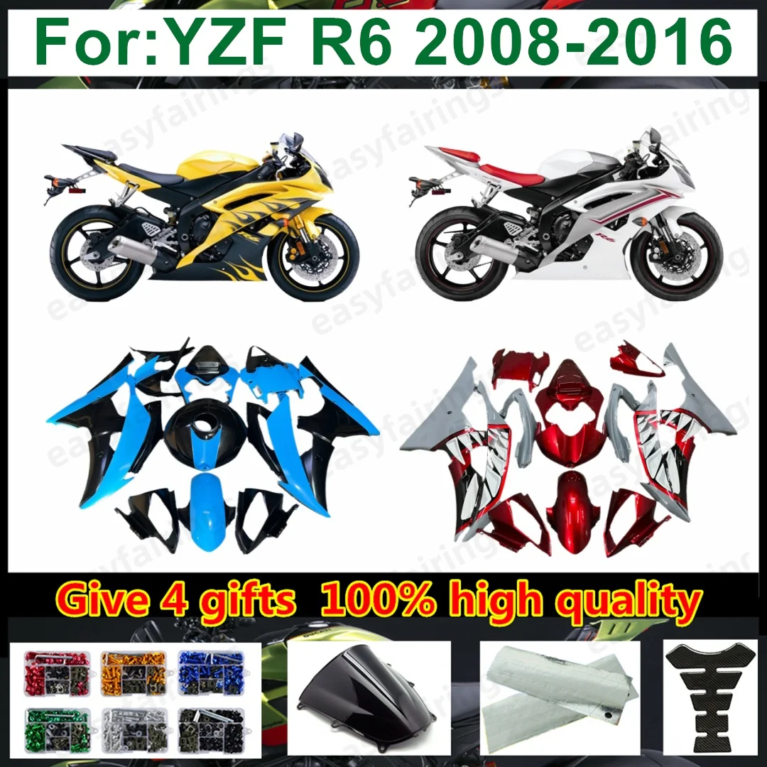 Injection ABS Motorcycle Full Fairing Kit Bodywork Set For R6 YZF‑R6 2008-2016 Pre‑Drilled Complete Aftermarket Panels Fairings