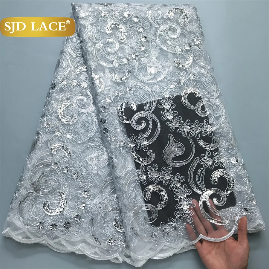 

SJD LACE African Sequins Net Lace Fabric 2025 High Quality French 5Yards Nigerian Tulle Mesh Lace for Women Wedding Dress 4175